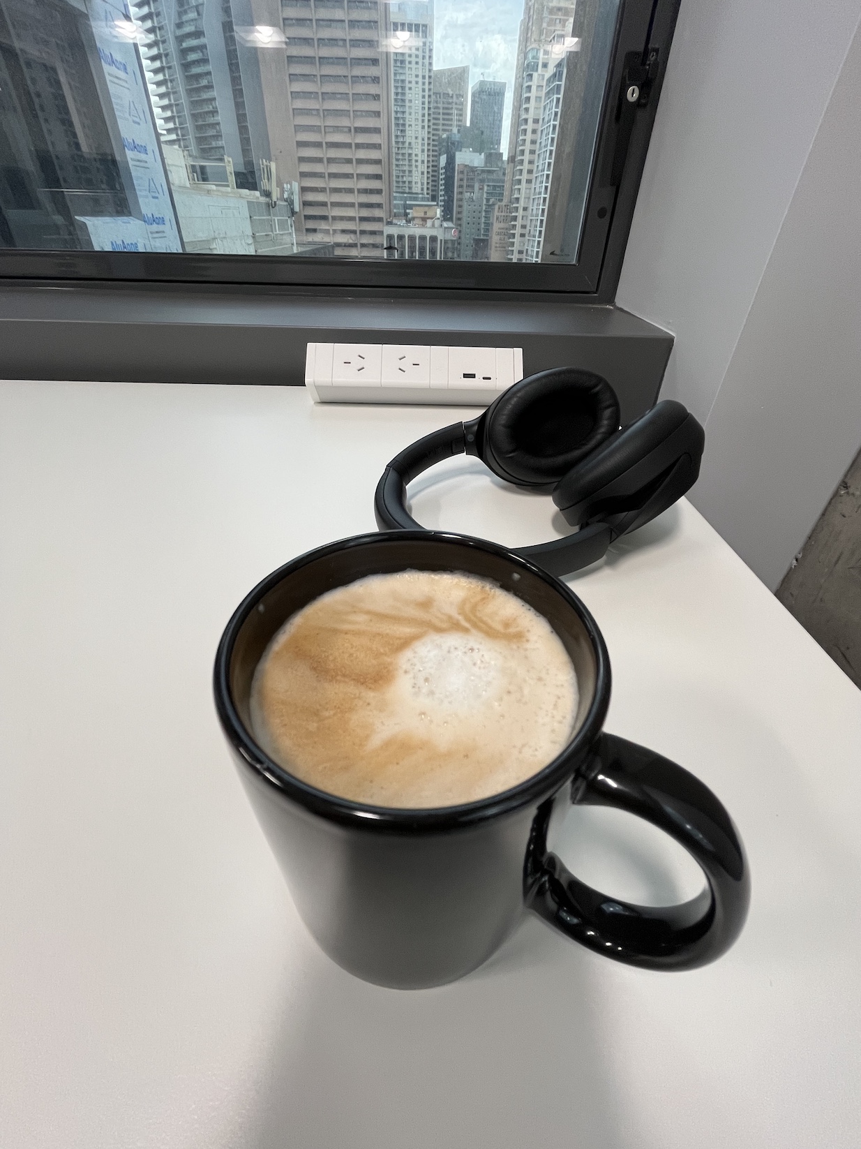 A look at the loveliest coffee I have ever made myself, using the office espresso machine (foam is a must)
